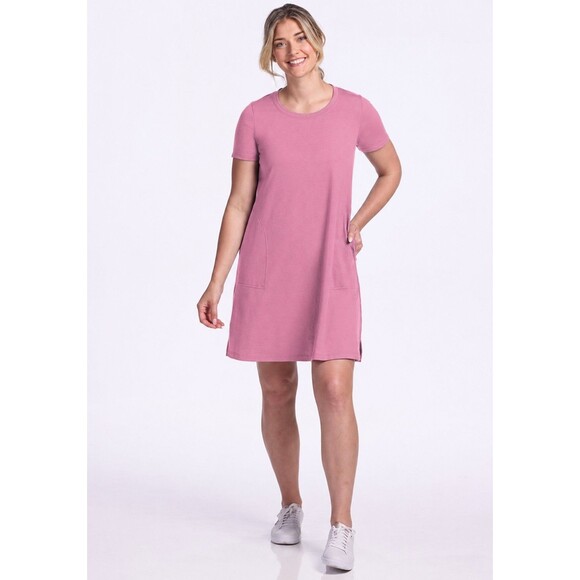 Woolx Dresses & Skirts - Woolx Georgie T-Shirt Dress Womens Medium Pink Merino Wool Short Sleeve Pockets